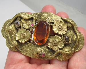 Nachlass seltene Vintage ausgefallene riesige Schlange Blume vergoldet Kunstglas 45 Gramm Anstecknadel Brosche - Bild 1 von 5