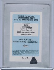 LUCAS FRENCH 2007 Bowman Chrome Prospects Cyan Printing Plate 1/1 #20  (B5426)