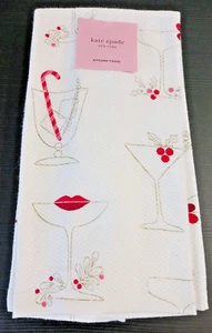 KATE SPADE Holiday Kitchen Towels Christmas Drinks Lips Set Of 2 NEW w Tags - Picture 1 of 19