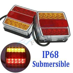 IP68 Pair 16LED Universal Submersible Trailer Rear Tail Lights Marker Lamps 12V