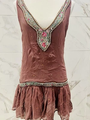 Vestido Anthropologie Antik Batik com miçangas L | Y2K Boho Festival | costas abertas  - Imagem 1 de 4