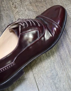BALLY Dante Burgundy Balmoral Cap Toe Oxfords 11 D Italian Leather Dress Shoes - Picture 1 of 14