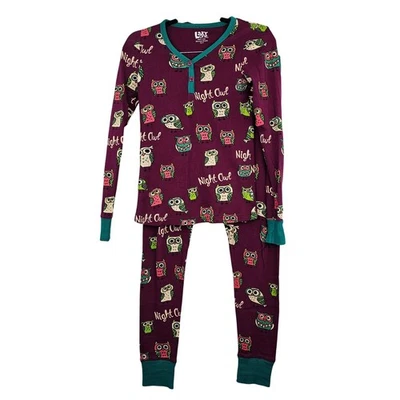 Lazy One Women's Thermal Pajama Set Purple Owl Print Long Sleeve Pants Medium - Image 1 of 4