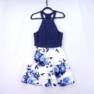 Speechless Navy Blue N White Floral Layered Formal Party Preppy Dress Size XL - Picture 1 of 15