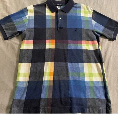 Vtg. 90s Nautica multi color grid pattern polo SZ Small - Image 1 of 4