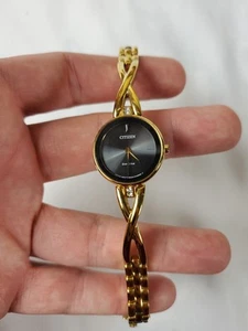 Citizen Women's Eco-Drive Silhouette Gold Tone Stainless Steel Watch Black Dial - Picture 1 of 6