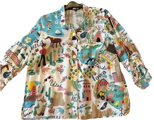John Mark Shirt PM States USA 3/4 Sleeve Tunic Top Petite Medium NWT $109 - Picture 1 of 21