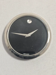 Movado Glass Desk Clock Silver Leaning Mantle Piece - Clock Only Replacement - Picture 1 of 8