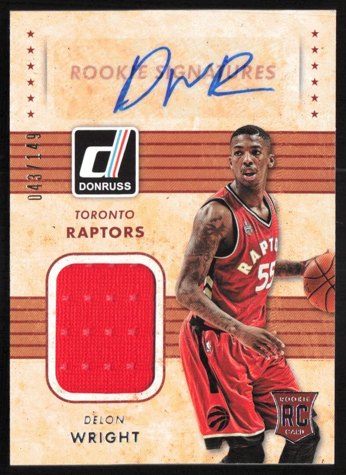 2015-16 Donruss Rookie Signatures Delon Wright 43/49 Toronto Raptors #RMS-DW - Image 1 of 2