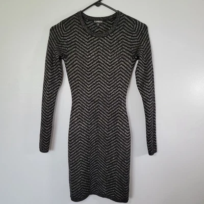 Vestido Suéter Express Bodycon Y2K Para Mujer XS Negro Plata Brillante Capricho Acogedor Foto 1 de 4