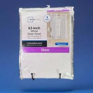 1 Mainstays 63 Inch White Sheer Panel Rod Pocket Window Treatment Curtain New - Picture 1 of 10