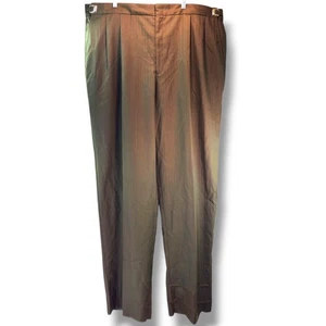 Super 100’S Worsted Wool Formal Dress Pants 46L Brown Adjustable Waist Unhemmed - Picture 1 of 15