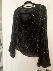River Island Size 12 Sequin Top In Black Long Sleeves - Picture 1 of 2