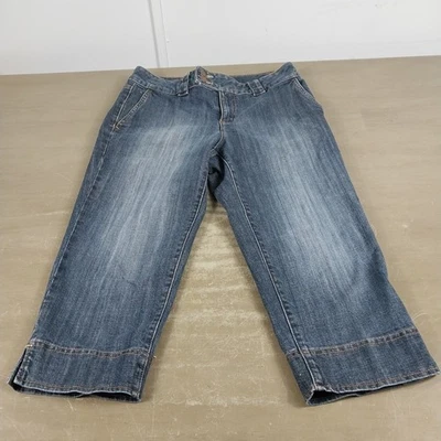 Pantalones de mezclilla Liz & Co talla 6 Petite capri bolsillos con solapa elásticos desteñidos lavado Foto 1 de 4
