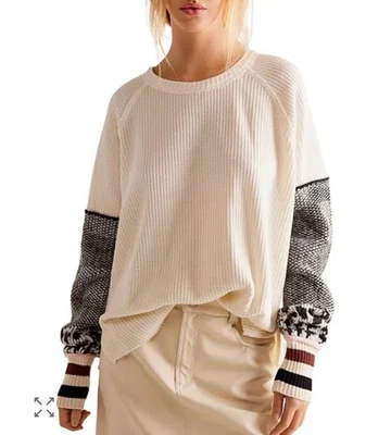 Pullover We The Free People Mod About You Puño Raglán Tejido Waffle Marfil Mediano Foto 1 de 4