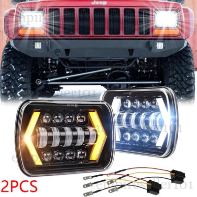 Pair 7x6" 5x7" LED Hi-Lo Sealed Beam Headlights for Jeep Cherokee XJ YJ Trucks - Image 1 of 4