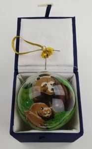 Bear Reverse Painting Christmas Ornament Glass 3" Ball Signed 2000 In Box - Picture 1 of 12