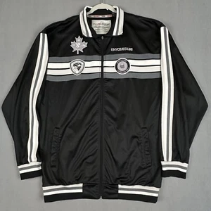 ENYCE Satin Track Jacket XXL Black Patches Hip Hop Silky Full Zip VTG 90s Y2K - Picture 1 of 15