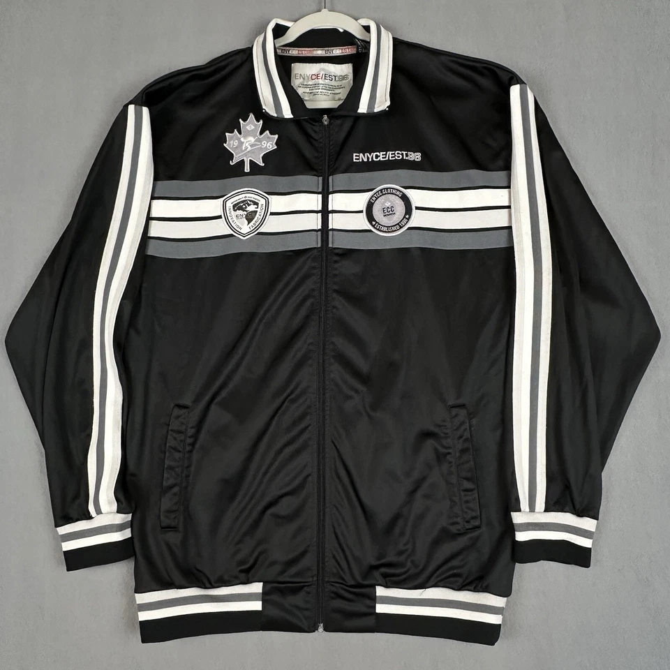 Chaqueta ENYCE Satén XXL Negra Parches Hip Hop Sedosa Cremallera Completa De Colección Años 90 Y2K Foto 1 de 4