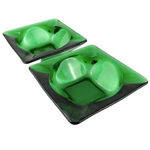Emerald Green Ashtrays Glass 3.5 Inch Square Vintage Cigarette Cigar MCM Vintage - Picture 1 of 4