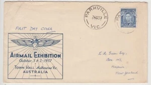 Sello 1937 Australia 3d azul KGV1 troquel 1 correo aéreo exhibición caché el primer día - Imagen 1 de 1
