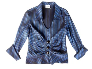 Joseph Ribkoff Women's Designer Blue Black Stripes Formal Top - 12 - Made In Aus - Picture 1 of 9