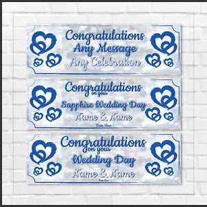 2 PERSONALISED HEARTS JOINED WEDDING BANNERS, SAPPHIRE 45TH WEDDING ANNIVERSARY - Foto 1 di 4