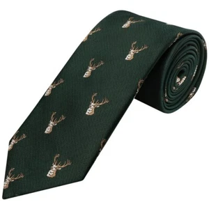 Bottle Green Deer Head Classic Men's Tie Country Wedding Novelty Regular Ties - Picture 1 of 3