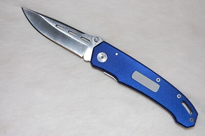  Very Nice Liner Lock Knife - Blue Aluminum Handle - NEW - FAST SHIPPING! - Image 1 of 3