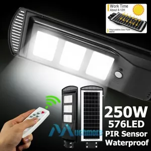 Weatherproof 250W LED Solar Street Light PIR Radar Sensor Remote Road Lamp 7500K - Picture 1 of 17