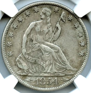 1854-O Mezzo dollaro seduto Liberty, NGC XF45 - Foto 1 di 3
