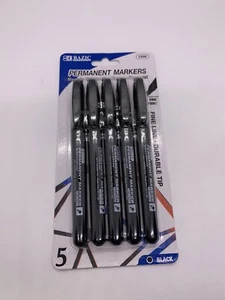 Bazic Products Permanent Markers Fine Line Black 5 Count - Picture 1 of 3