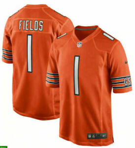 Men's Chicago Bears Justin Fields #1 Orange Color Jersey Game Stitched