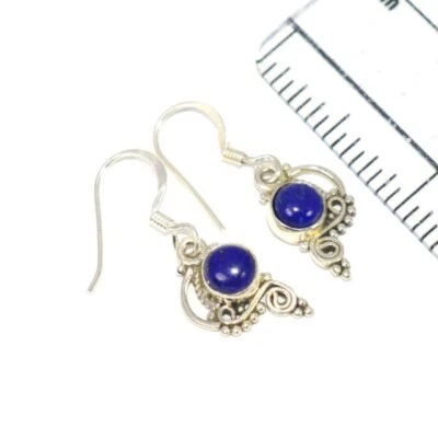 Blu Lapislazzuli Gancio Orecchini 925 Sterling Argento Vintage Regalo per Lei - Immagine 1 di 4