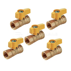 Midline Valve Premium Brass Gas Ball Valve, Yellow FIP Connections (pack of 5) - Picture 1 of 8