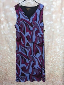 Donna Ricco Women's Periwinkle & Fuschia Abstract Pattern Sleeveless Dress ~18WP - Picture 1 of 11