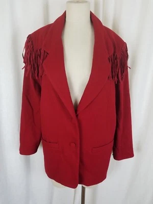 Nueva Chaqueta Blazer Frontier Rojo Flecos Vaquero Occidental Rockabilly Mujer M Años 80 90 Foto 1 de 4