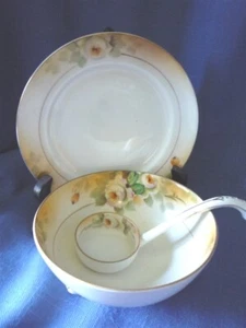 Handbemalte Nippon Gewürzschale mit Schöpfkelle & Unterteller feines Porzellan elegant - Bild 1 von 7