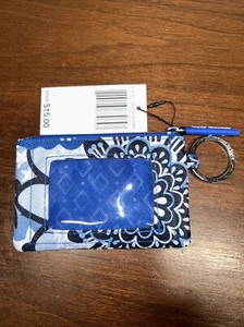 Vera Bradley Zip ID Case Blue Star Medallion Coin Purse Wallet Key Ring NWT - Picture 1 of 7