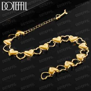 DOTEFFIL 18K Gold massiv hohl voll Herz Armband Charm Party Modeschmuck - Bild 1 von 1