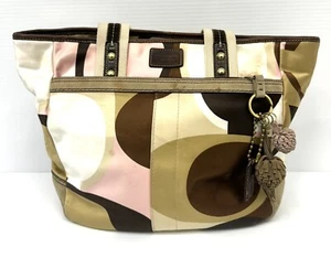 Coach Hamptons Scarf Print Tote Brown Tan Satin Suede Y2K Some staining See pix - Picture 1 of 8