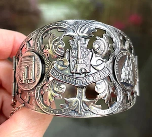 Antique Vintage FRANCE Paris Souvenir Silver Cuff Bracelet 1920 GRAND TOUR RARE - Picture 1 of 9