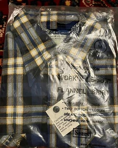 Vintage 1970s Sears Work n Leisure Flannel Shirt Blue NEW Old Stock M 15-15 1/2 - Picture 1 of 3