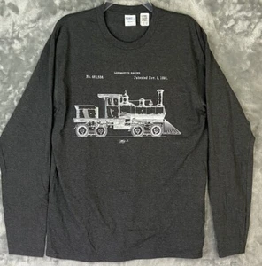 Port & Company Locomotive Train Engine Men's T-Shirt Long Sleeve Large Gray - Picture 1 of 9