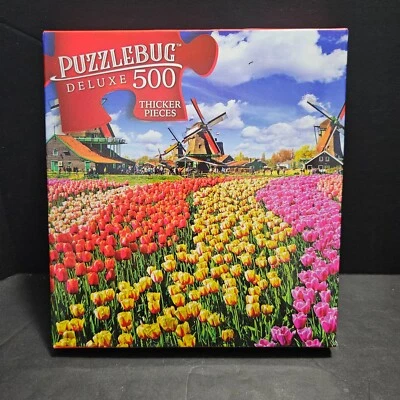 Puzzlebug Deluxe 500-Piece Puzzle Traditional Dutch Windmills With Tulips - Image 1 of 3