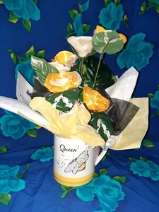 Eternal Ribbon Roses Queen Bee Coffee Mug Floral Gift Arrangement New/Handmade - Picture 1 of 5
