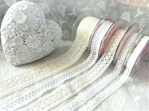 Eleganza COTTON LACE Ribbon Wedding - Ivory & White 5 designs / various lengths - Picture 1 of 21