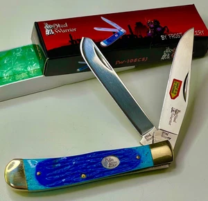 Rare --  STEEL WARRIOR  4.25" Long  TRAPPER  with BLUE BONE   --  ((NEW in BOX)) - Picture 1 of 24