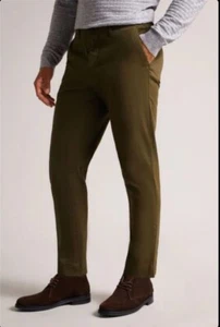 Chinos Ted Baker “Genbee” regular/recto verde militar W34 L30 nuevos sin etiquetas precio de venta sugerido por el fabricante 119 GBP - Imagen 1 de 7