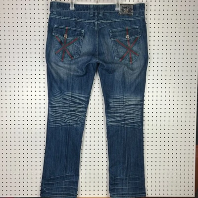 Bare Fox Y2K Jeans 42x34 Embroidered Flap Pocket Grunge Honeycomb Dark Wash 90s - Image 1 of 4
